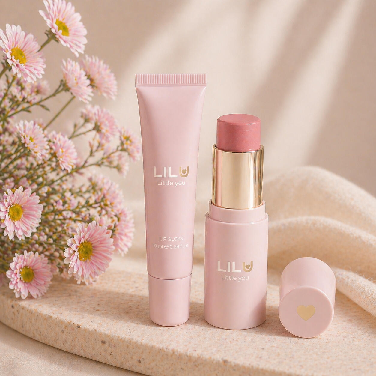 mom and mini lip gloss and balm duo LILU lip gloss for moms and gentle lip balm for kids mom and mini makeup duo LILU